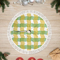 Aloha Hawaii Ilima Maile Lei Tree Skirt Palaka Inspired Hawaiian-plaid White LT14 Fringed White - Polynesian Pride