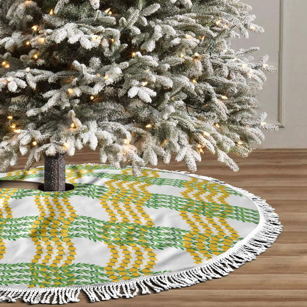 Aloha Hawaii Ilima Maile Lei Tree Skirt Palaka Inspired Hawaiian-plaid White LT14 - Polynesian Pride