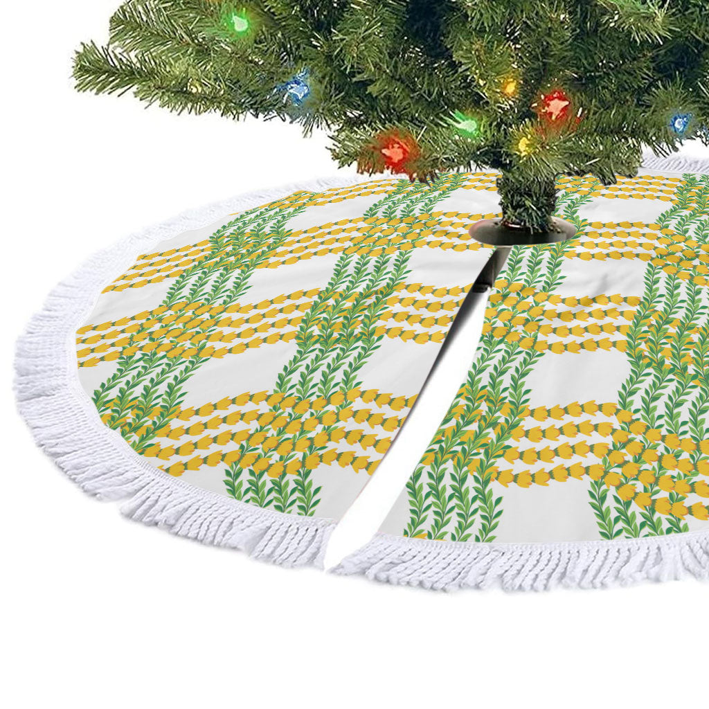 Aloha Hawaii Ilima Maile Lei Tree Skirt Palaka Inspired Hawaiian-plaid White LT14 - Polynesian Pride