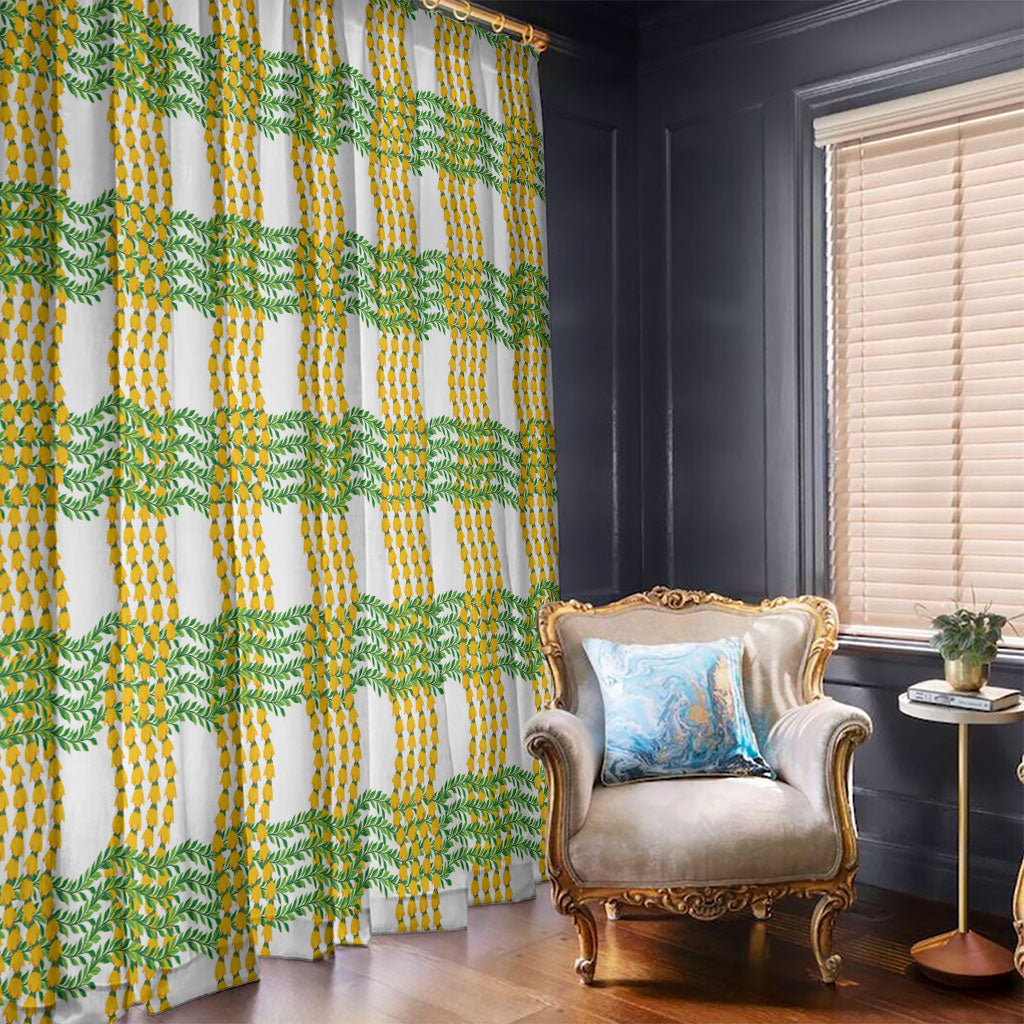 Aloha Hawaii Ilima Maile Lei Window Curtain Palaka Inspired Hawaiian-plaid White LT14 - Polynesian Pride