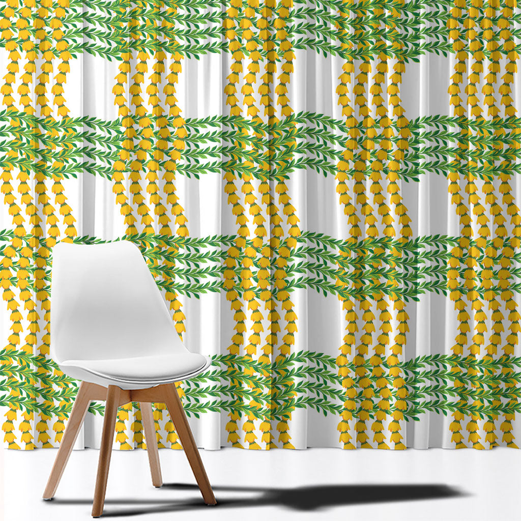 Aloha Hawaii Ilima Maile Lei Window Curtain Palaka Inspired Hawaiian-plaid White LT14 - Polynesian Pride