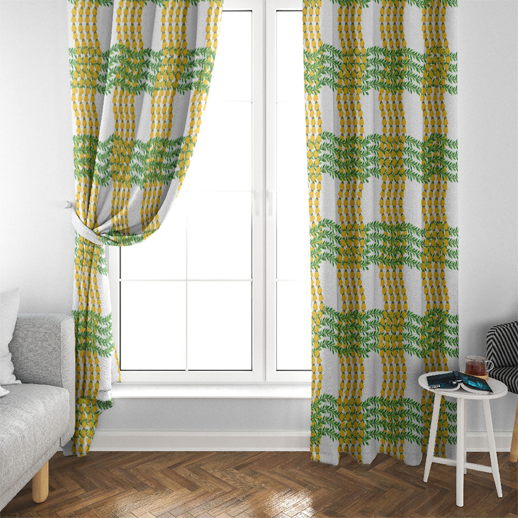 Aloha Hawaii Ilima Maile Lei Window Curtain Palaka Inspired Hawaiian-plaid White LT14 - Polynesian Pride