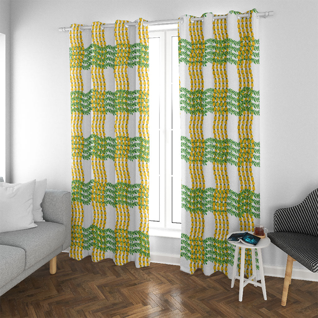 Aloha Hawaii Ilima Maile Lei Window Curtain Palaka Inspired Hawaiian-plaid White LT14 With Grommets White - Polynesian Pride