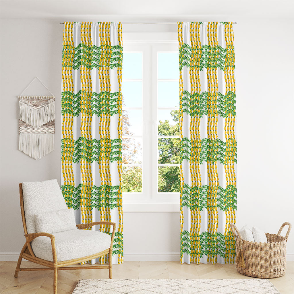 Aloha Hawaii Ilima Maile Lei Window Curtain Palaka Inspired Hawaiian-plaid White LT14 - Polynesian Pride