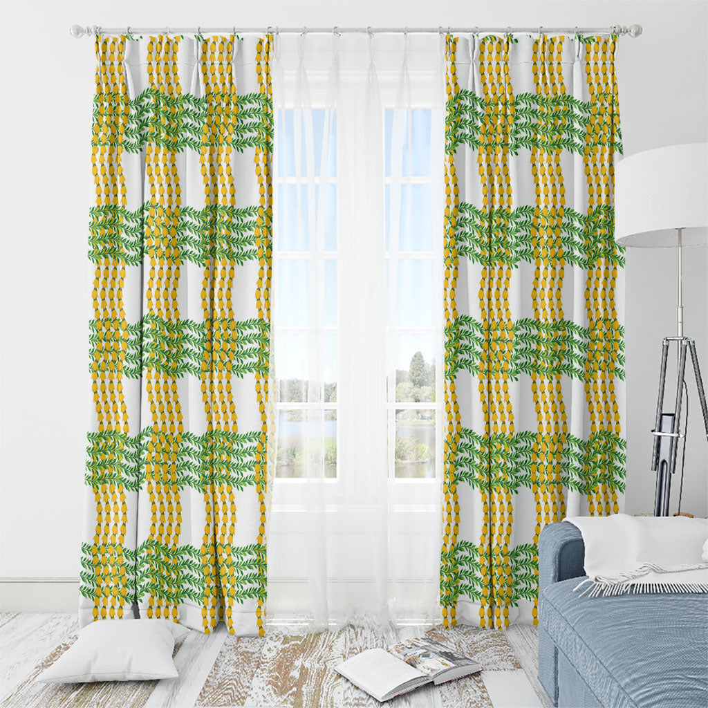 Aloha Hawaii Ilima Maile Lei Window Curtain Palaka Inspired Hawaiian-plaid White LT14 - Polynesian Pride