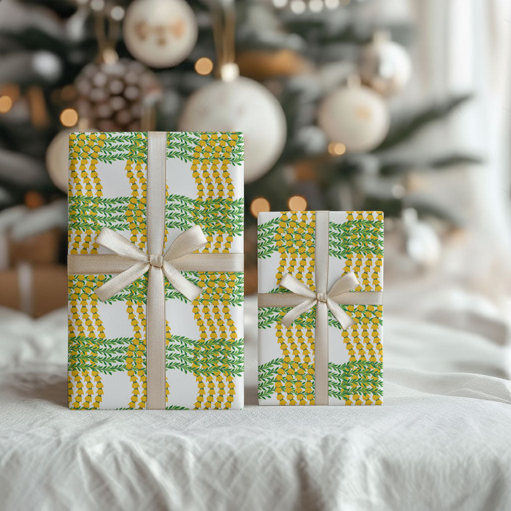 Aloha Hawaii Ilima Maile Lei Wrapping Paper Palaka Inspired Hawaiian-plaid White LT14 - Polynesian Pride