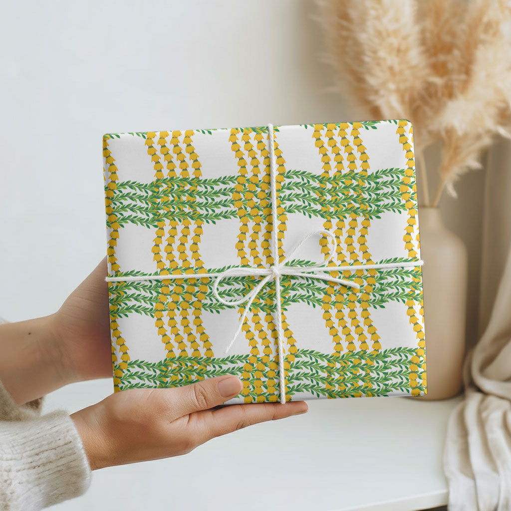 Aloha Hawaii Ilima Maile Lei Wrapping Paper Palaka Inspired Hawaiian-plaid White LT14 - Polynesian Pride