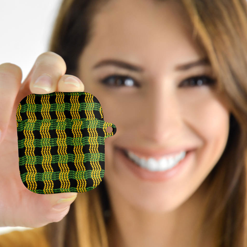 Aloha Hawaii Ilima Maile Lei AirPods Case Palaka Inspired Hawaiian-plaid Black LT14 - Polynesian Pride