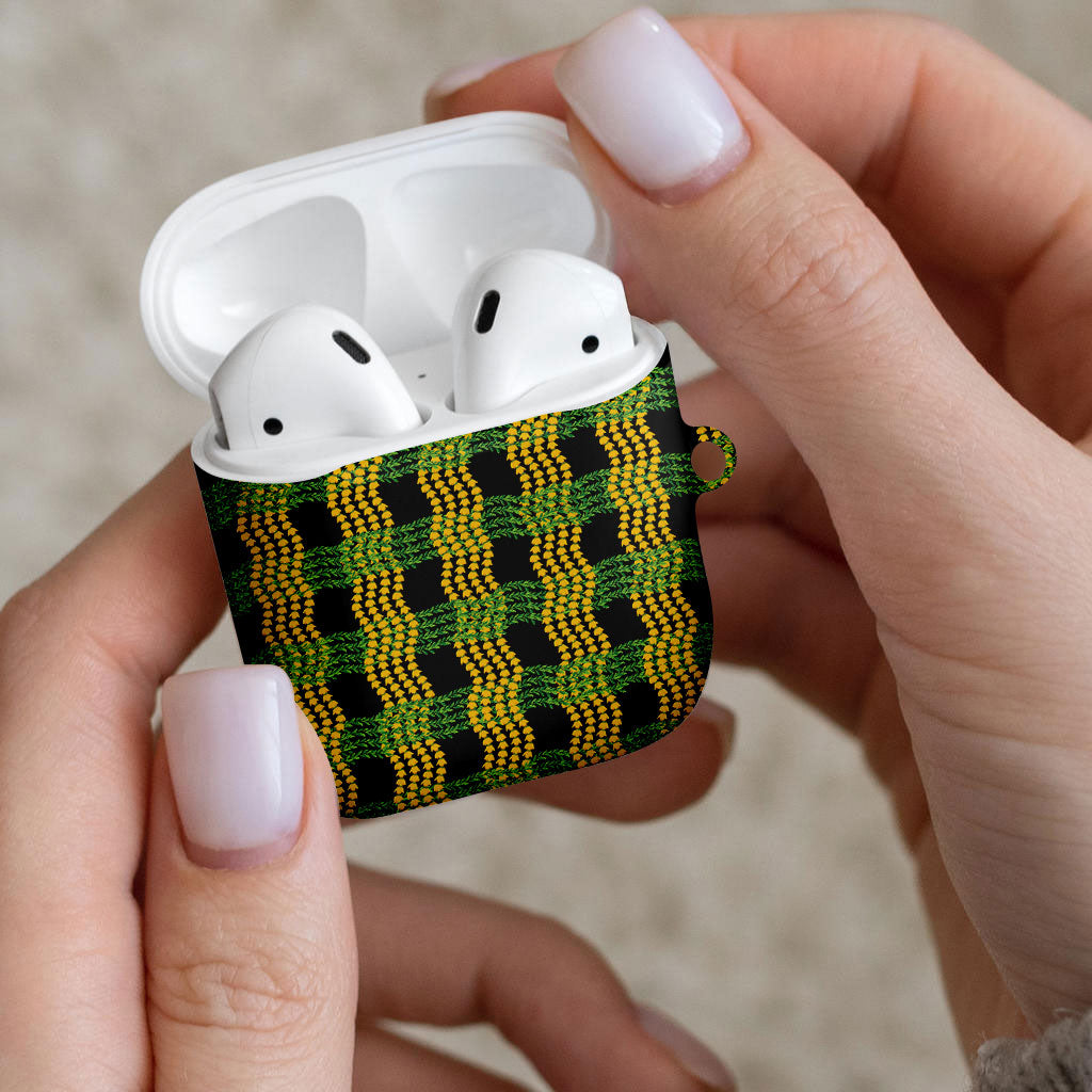 Aloha Hawaii Ilima Maile Lei AirPods Case Palaka Inspired Hawaiian-plaid Black LT14 - Polynesian Pride