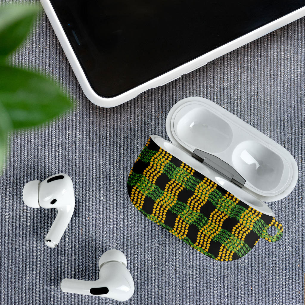 Aloha Hawaii Ilima Maile Lei AirPods Case Palaka Inspired Hawaiian-plaid Black LT14 - Polynesian Pride