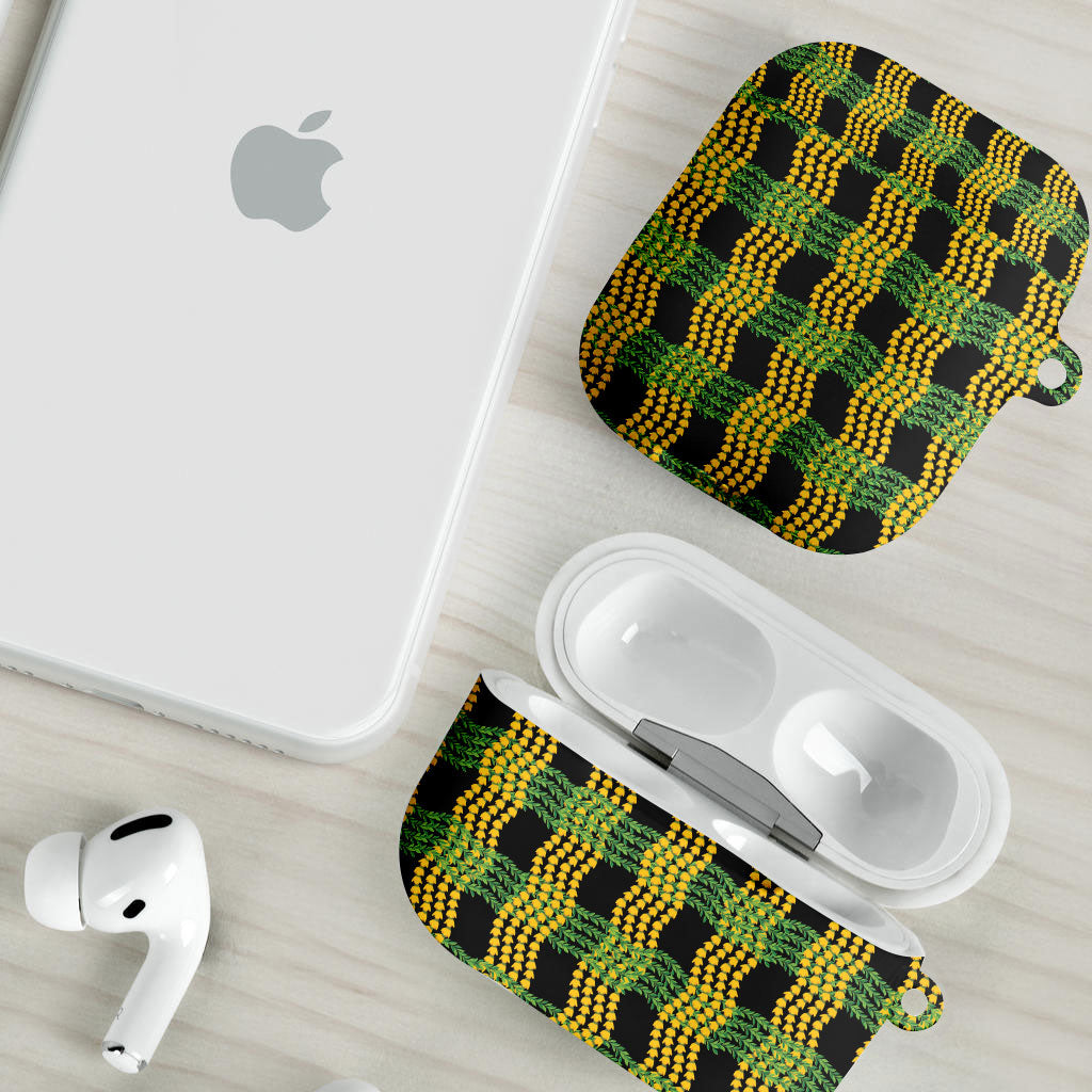 Aloha Hawaii Ilima Maile Lei AirPods Case Palaka Inspired Hawaiian-plaid Black LT14 - Polynesian Pride