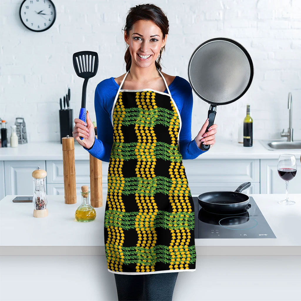 Aloha Hawaii Ilima Maile Lei Apron Palaka Inspired Hawaiian-plaid Black LT14 - Polynesian Pride