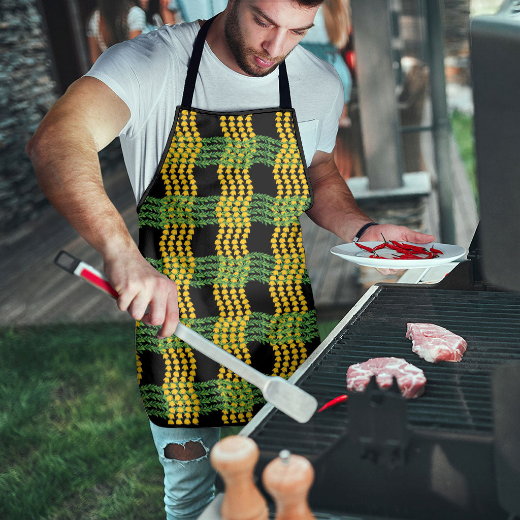 Aloha Hawaii Ilima Maile Lei Apron Palaka Inspired Hawaiian-plaid Black LT14 - Polynesian Pride