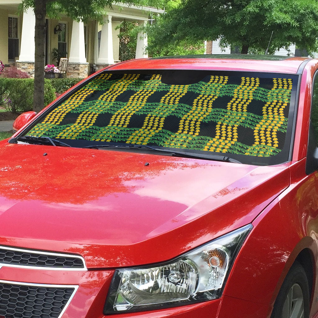 Aloha Hawaii Ilima Maile Lei Auto Sun Shade Palaka Inspired Hawaiian-plaid Black LT14 - Polynesian Pride