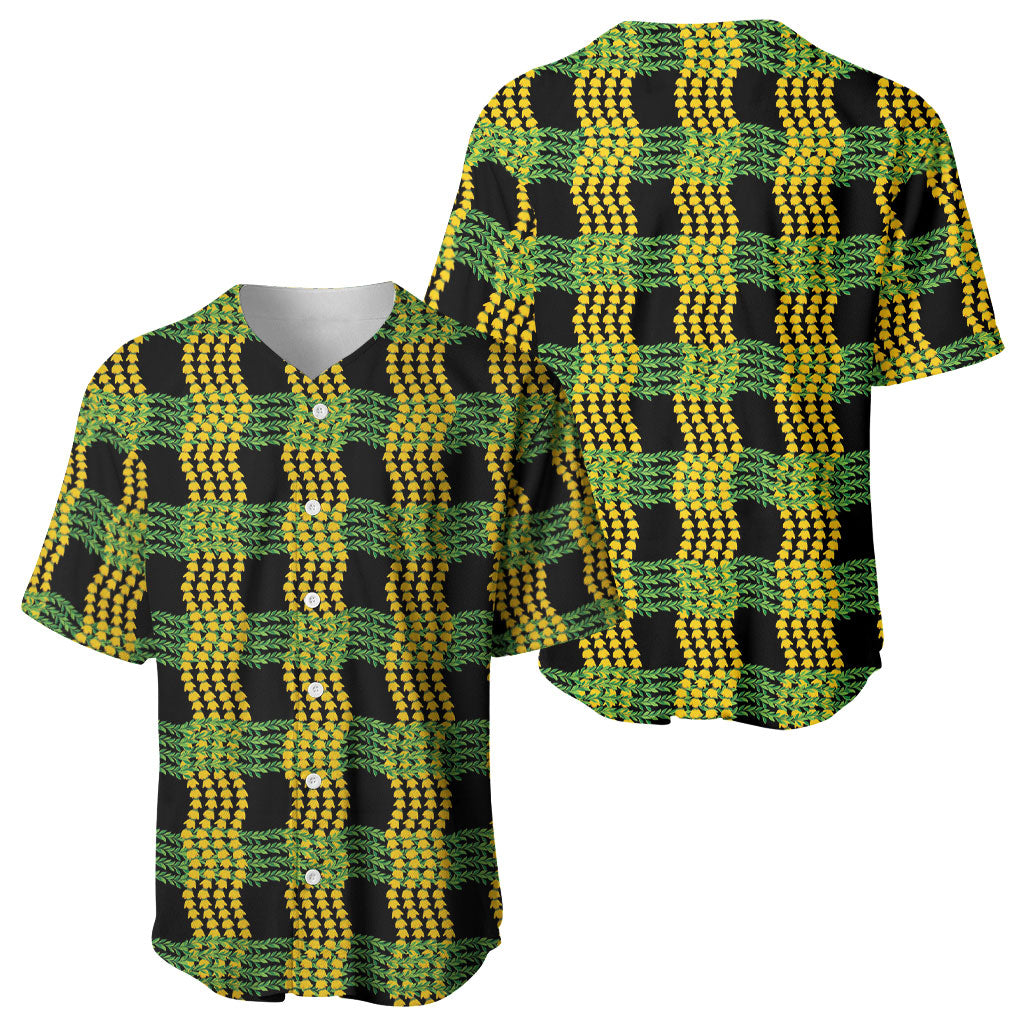 Aloha Hawaii Ilima Maile Lei Baseball Jersey Palaka Inspired Hawaiian-plaid Black LT14 - Polynesian Pride