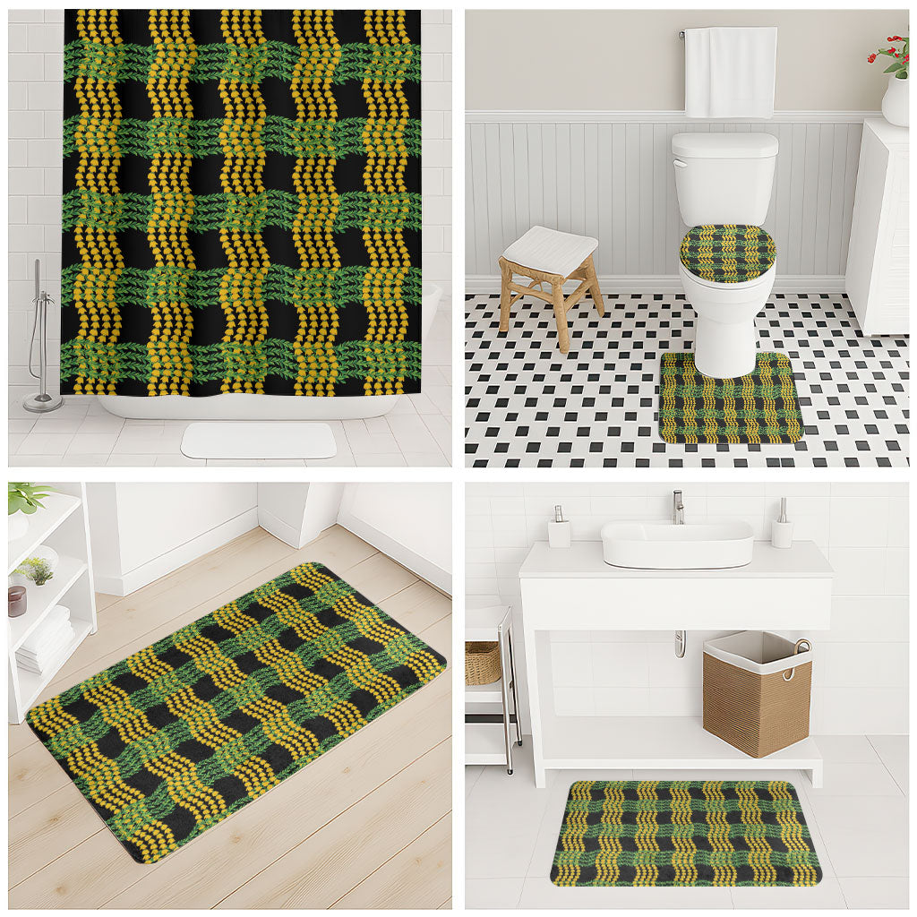 Aloha Hawaii Ilima Maile Lei Bathroom Set Palaka Inspired Hawaiian-plaid Black LT14 - Polynesian Pride