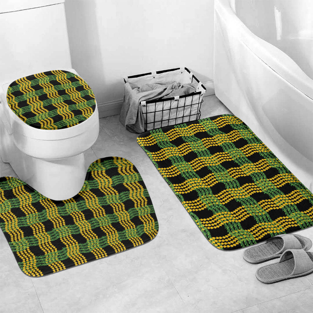 Aloha Hawaii Ilima Maile Lei Bathroom Set Palaka Inspired Hawaiian-plaid Black LT14 Mat Set Only (3 pcs) One Size Black - Polynesian Pride