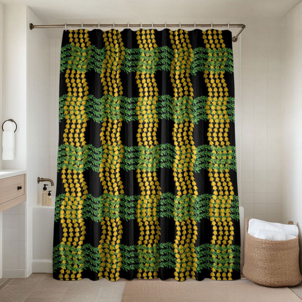 Aloha Hawaii Ilima Maile Lei Bathroom Set Palaka Inspired Hawaiian-plaid Black LT14 Shower Curtain Only Black - Polynesian Pride