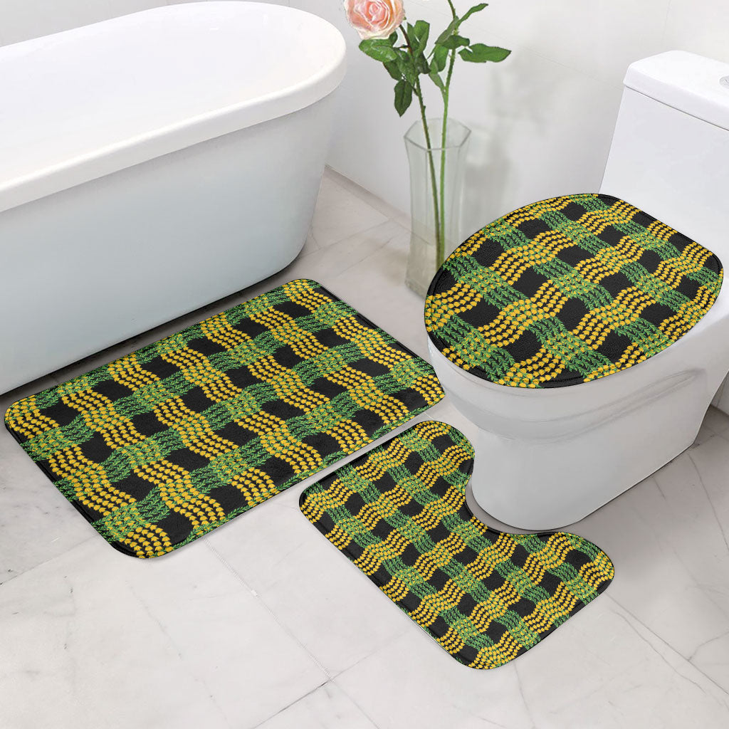 Aloha Hawaii Ilima Maile Lei Bathroom Set Palaka Inspired Hawaiian-plaid Black LT14 - Polynesian Pride