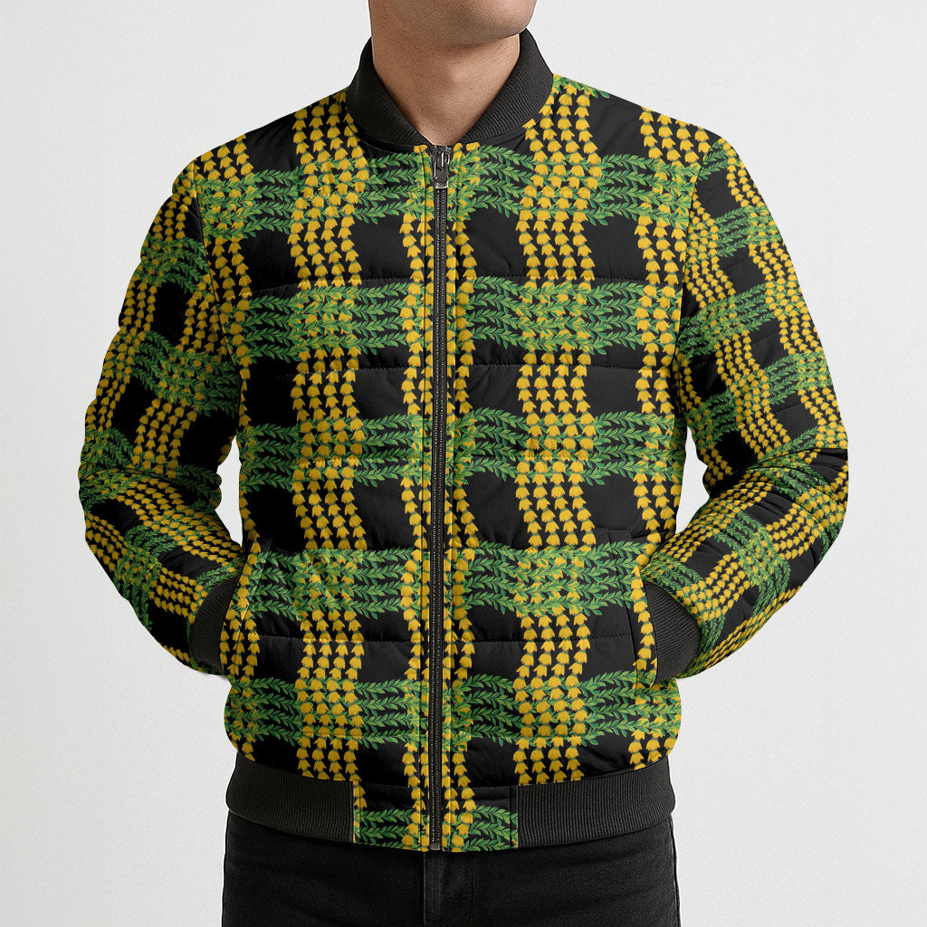 Aloha Hawaii Ilima Maile Lei Bomber Puffer Jacket Palaka Inspired Hawaiian-plaid Black LT14 - Polynesian Pride