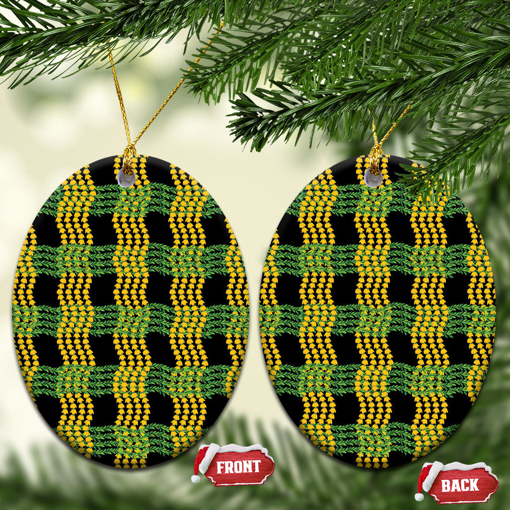 Aloha Hawaii Ilima Maile Lei Ceramic Ornament Palaka Inspired Hawaiian-plaid Black LT14 Oval Black - Polynesian Pride