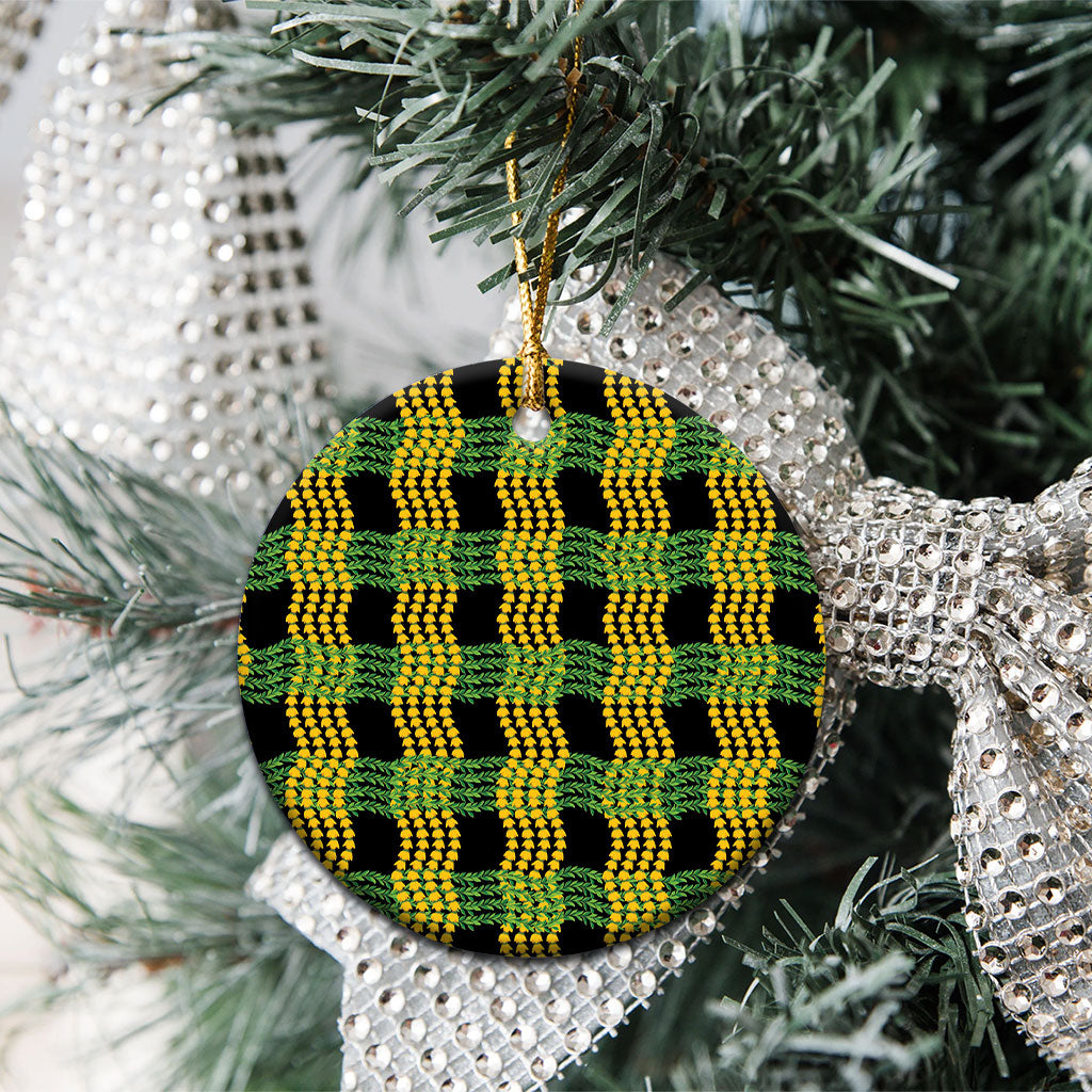 Aloha Hawaii Ilima Maile Lei Ceramic Ornament Palaka Inspired Hawaiian-plaid Black LT14 - Polynesian Pride