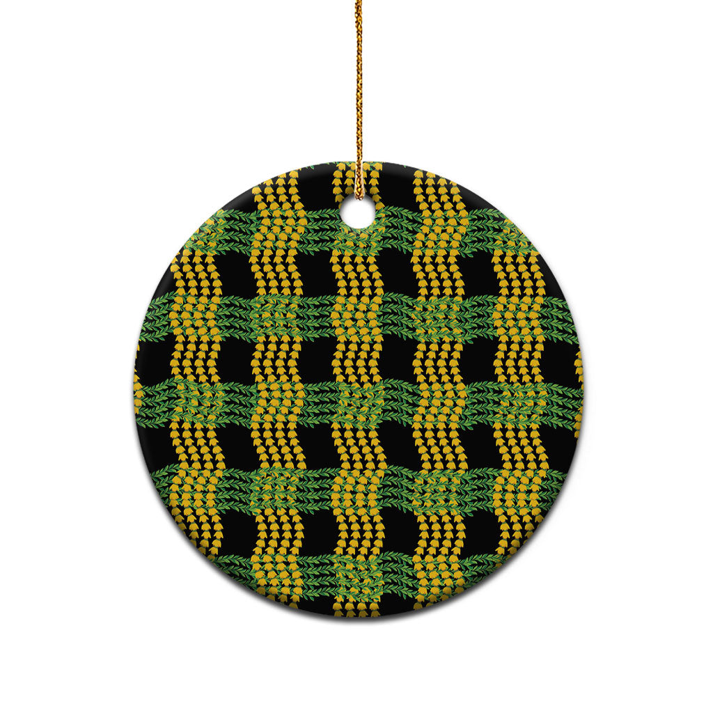 Aloha Hawaii Ilima Maile Lei Ceramic Ornament Palaka Inspired Hawaiian-plaid Black LT14 - Polynesian Pride