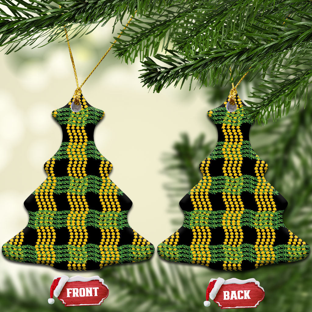 Aloha Hawaii Ilima Maile Lei Ceramic Ornament Palaka Inspired Hawaiian-plaid Black LT14 Christmas Tree Black - Polynesian Pride