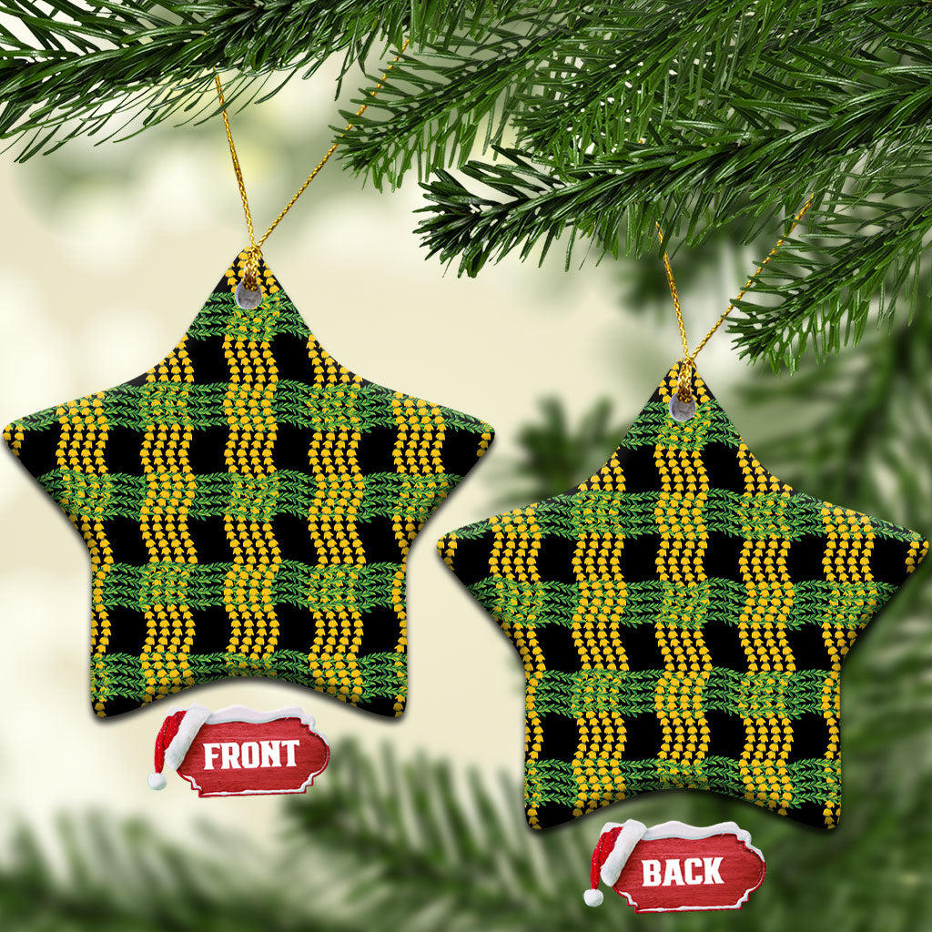 Aloha Hawaii Ilima Maile Lei Ceramic Ornament Palaka Inspired Hawaiian-plaid Black LT14 Star Black - Polynesian Pride