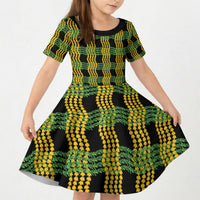 Aloha Hawaii Ilima Maile Lei Kid Short Sleeve Dress Palaka Inspired Hawaiian-plaid Black LT14 KID Black - Polynesian Pride
