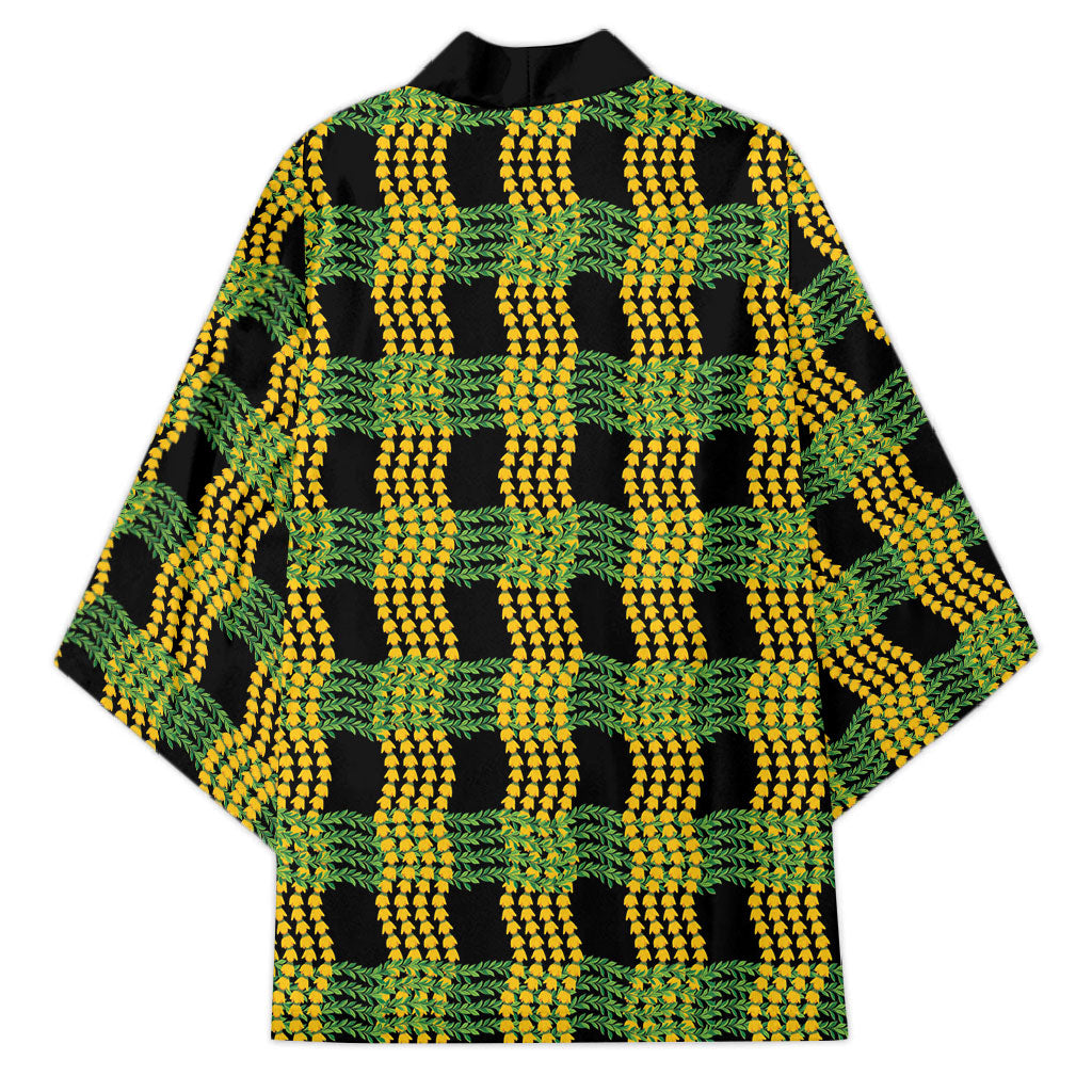 Aloha Hawaii Ilima Maile Lei Kimono Palaka Inspired Hawaiian-plaid Black LT14 - Polynesian Pride