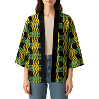 Aloha Hawaii Ilima Maile Lei Kimono Palaka Inspired Hawaiian-plaid Black LT14 - Polynesian Pride