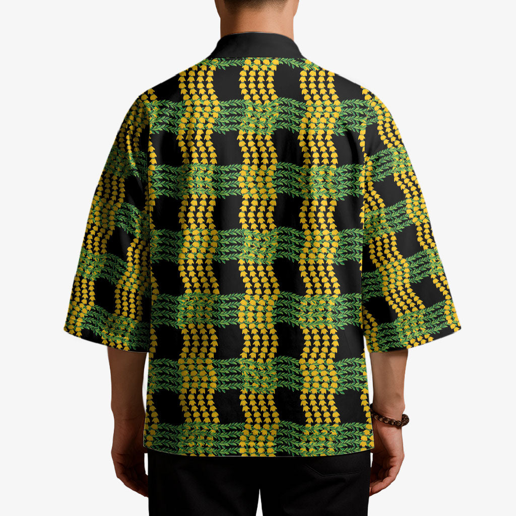 Aloha Hawaii Ilima Maile Lei Kimono Palaka Inspired Hawaiian-plaid Black LT14 - Polynesian Pride