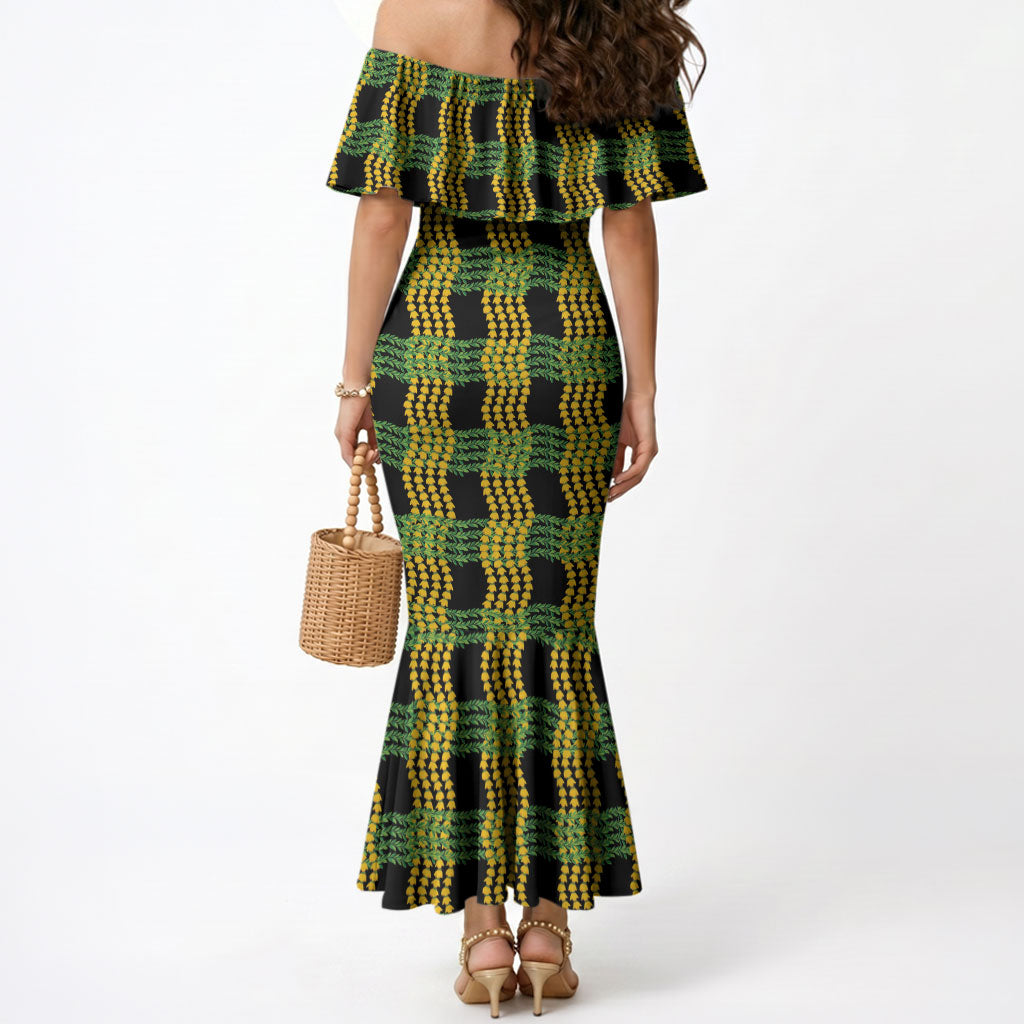 Aloha Hawaii Ilima Maile Lei Mermaid Dress Palaka Inspired Hawaiian-plaid Black LT14 - Polynesian Pride