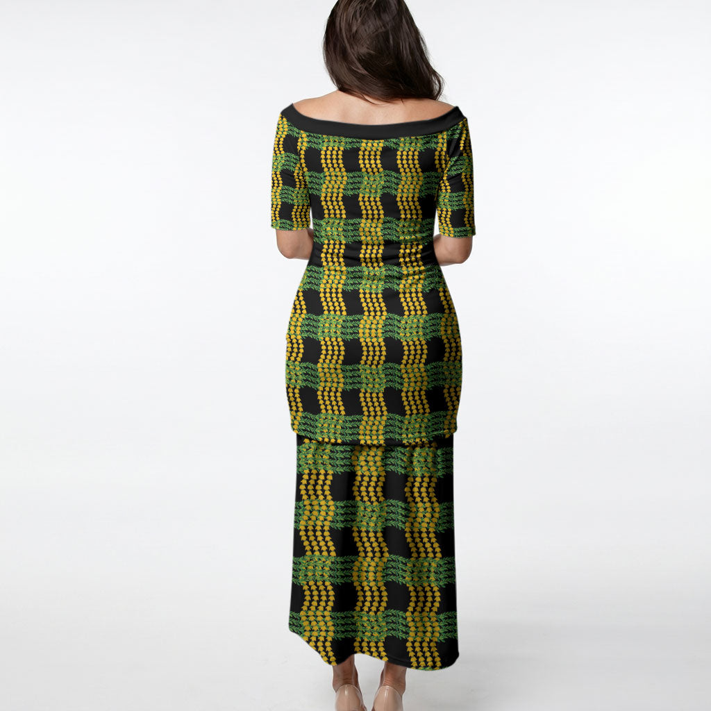 Aloha Hawaii Ilima Maile Lei Puletasi Palaka Inspired Hawaiian-plaid Black LT14 - Polynesian Pride