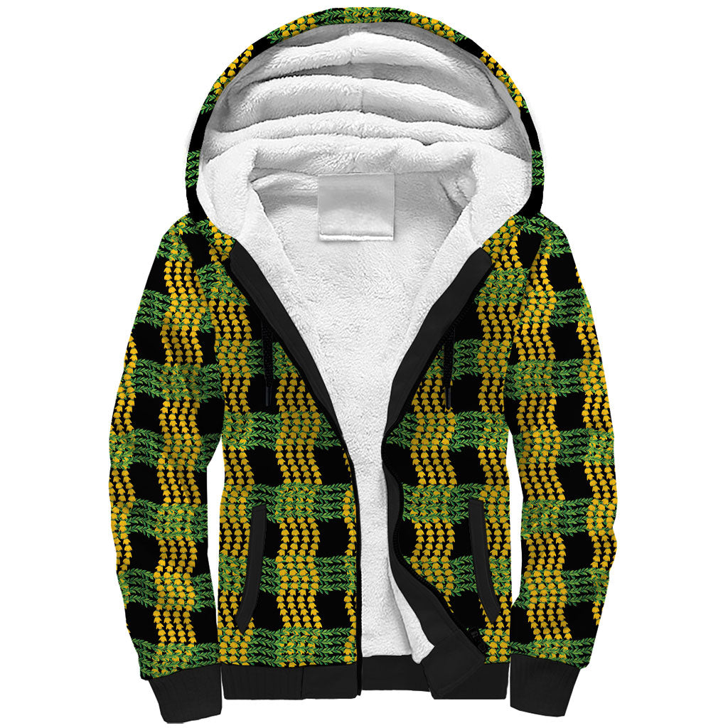 Aloha Hawaii Ilima Maile Lei Sherpa Hoodie Palaka Inspired Hawaiian-plaid Black LT14 Unisex Black - Polynesian Pride