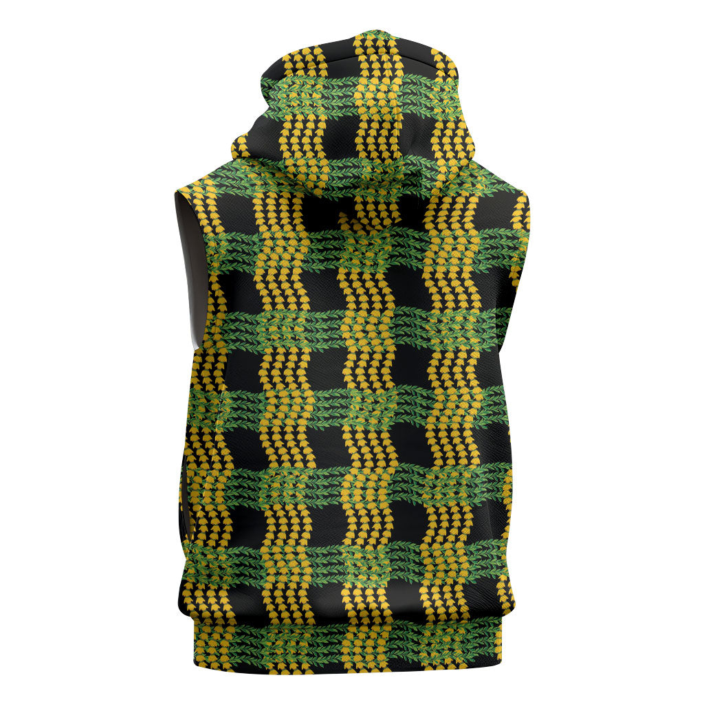 Aloha Hawaii Ilima Maile Lei Sleeveless Hoodie Palaka Inspired Hawaiian-plaid Black LT14 - Polynesian Pride