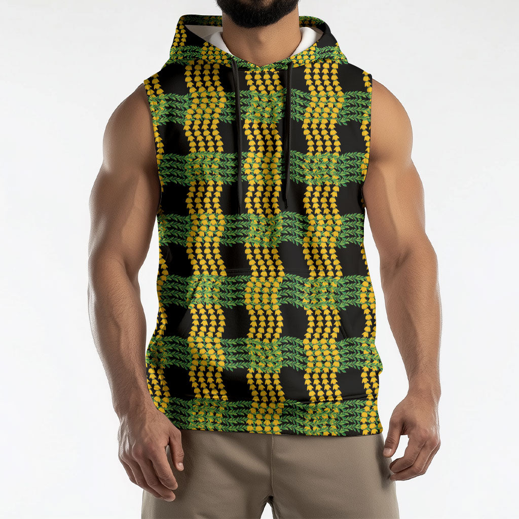 Aloha Hawaii Ilima Maile Lei Sleeveless Hoodie Palaka Inspired Hawaiian-plaid Black LT14 - Polynesian Pride