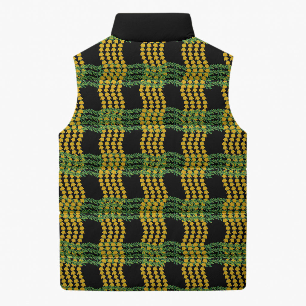 Aloha Hawaii Ilima Maile Lei Sleeveless Puffer Jacket Palaka Inspired Hawaiian-plaid Black LT14 - Polynesian Pride