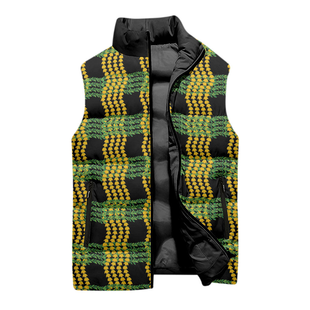 Aloha Hawaii Ilima Maile Lei Sleeveless Puffer Jacket Palaka Inspired Hawaiian-plaid Black LT14 - Polynesian Pride