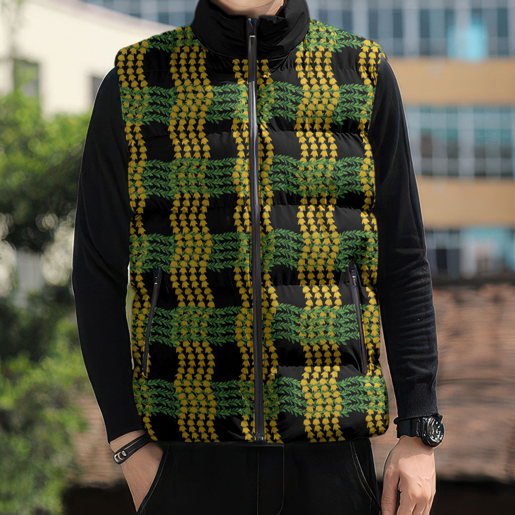 Aloha Hawaii Ilima Maile Lei Sleeveless Puffer Jacket Palaka Inspired Hawaiian-plaid Black LT14 - Polynesian Pride