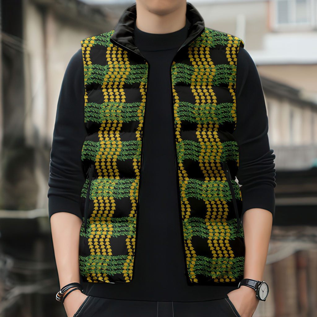 Aloha Hawaii Ilima Maile Lei Sleeveless Puffer Jacket Palaka Inspired Hawaiian-plaid Black LT14 - Polynesian Pride