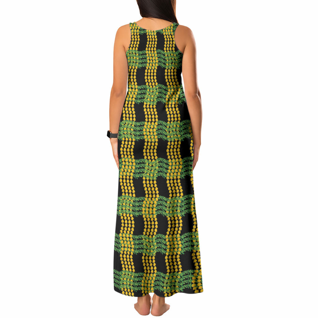 Aloha Hawaii Ilima Maile Lei Tank Maxi Dress Palaka Inspired Hawaiian-plaid Black LT14 - Polynesian Pride