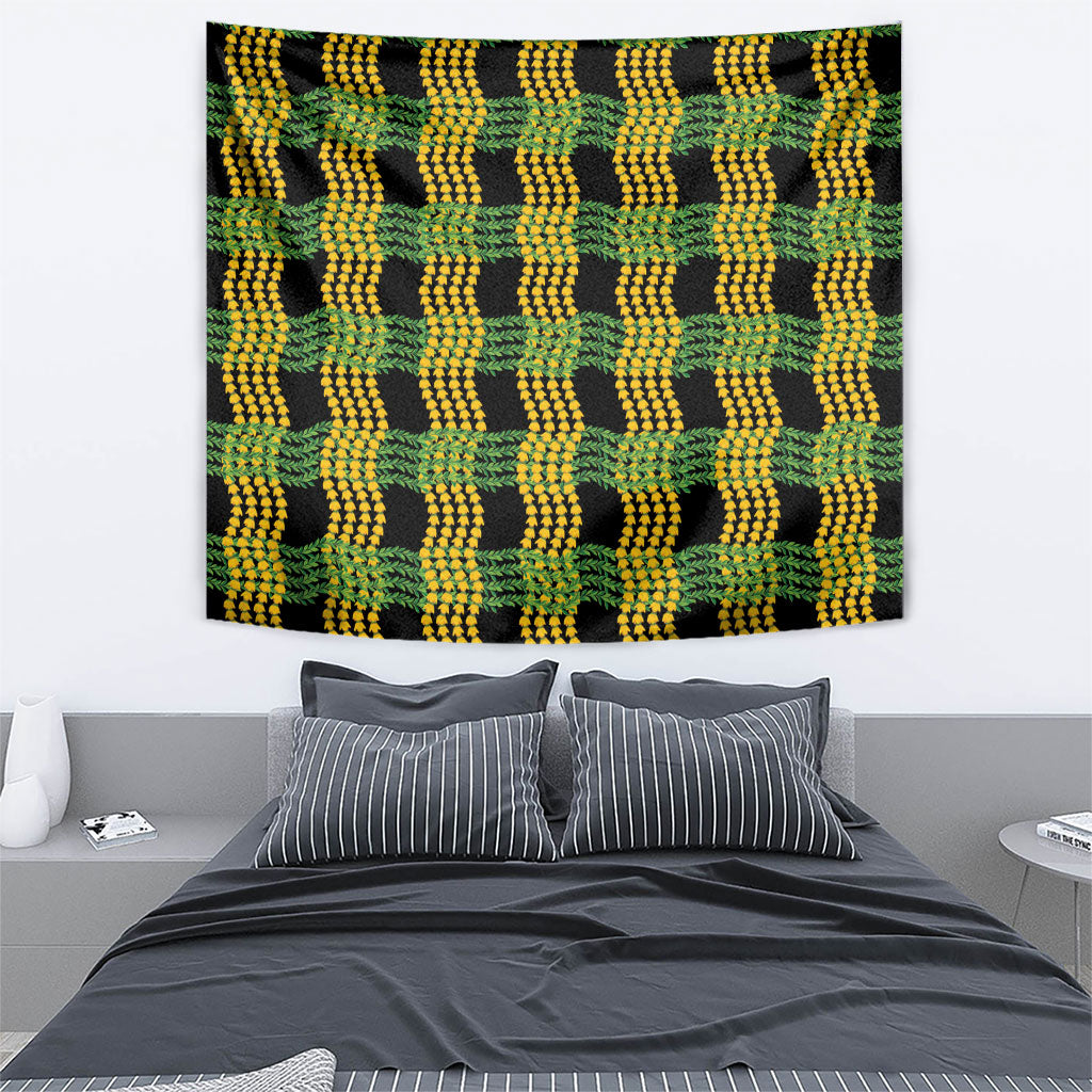 Aloha Hawaii Ilima Maile Lei Tapestry Palaka Inspired Hawaiian-plaid Black LT14 - Polynesian Pride