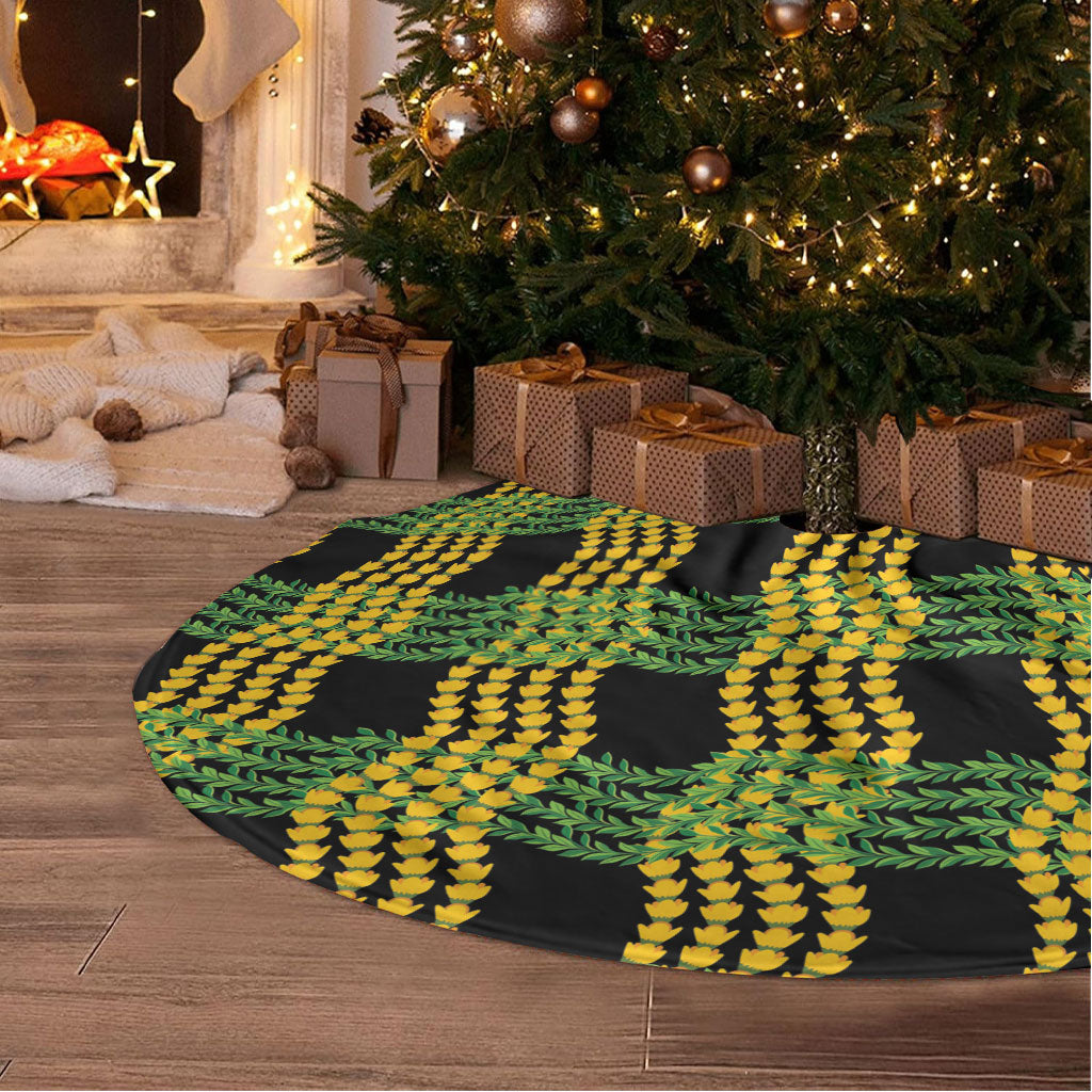 Aloha Hawaii Ilima Maile Lei Tree Skirt Palaka Inspired Hawaiian-plaid Black LT14 - Polynesian Pride