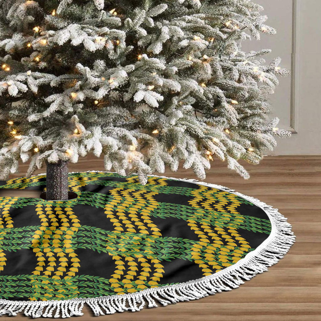 Aloha Hawaii Ilima Maile Lei Tree Skirt Palaka Inspired Hawaiian-plaid Black LT14 - Polynesian Pride