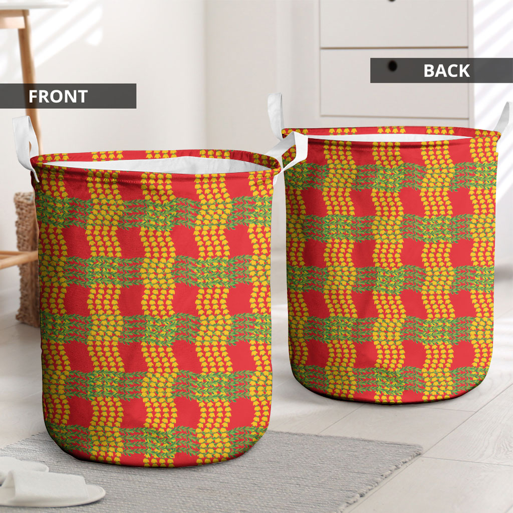 Aloha Hawaii Ilima Maile Lei Laundry Basket Palaka Inspired Hawaiian-plaid Red LT14 - Polynesian Pride
