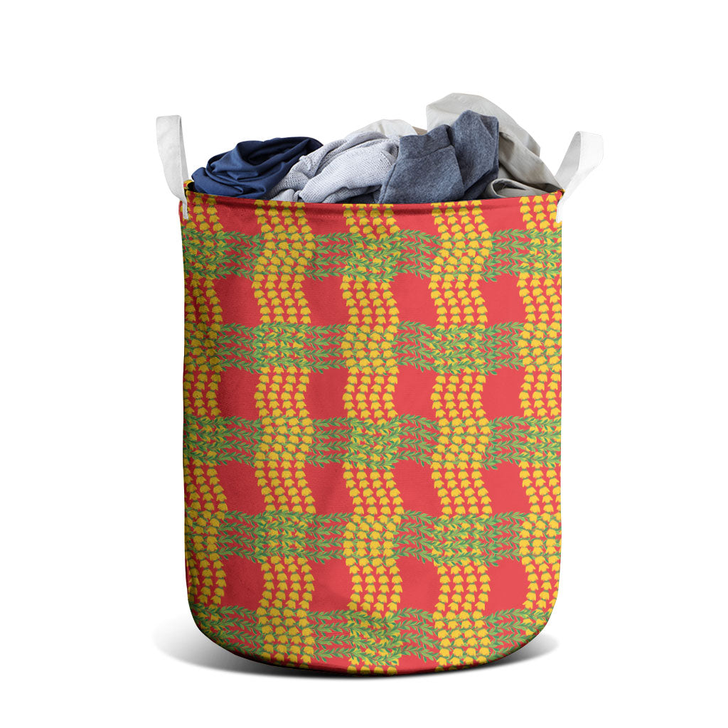 Aloha Hawaii Ilima Maile Lei Laundry Basket Palaka Inspired Hawaiian-plaid Red LT14 - Polynesian Pride