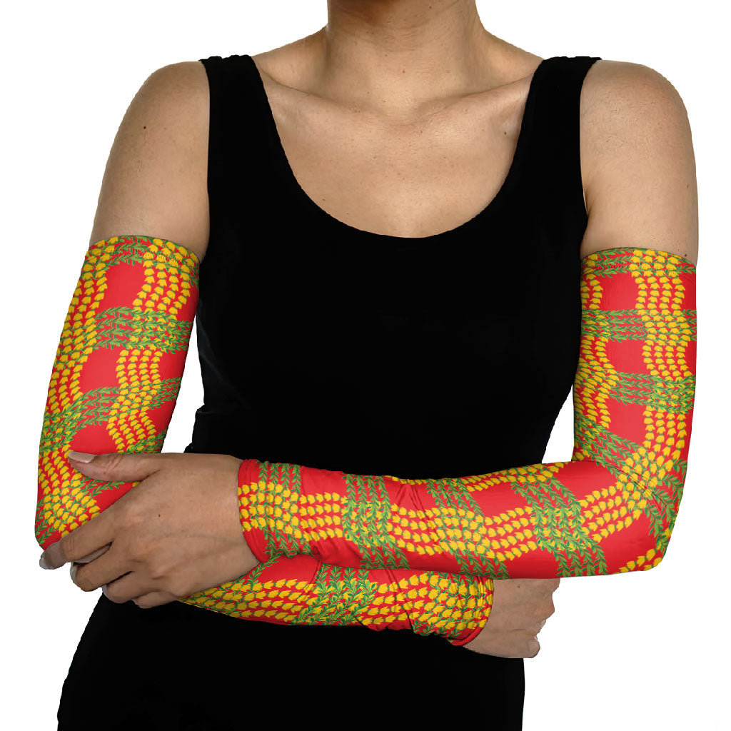Aloha Hawaii Ilima Maile Lei Arm Sleeves Palaka Inspired Hawaiian-plaid Red LT14 - Polynesian Pride