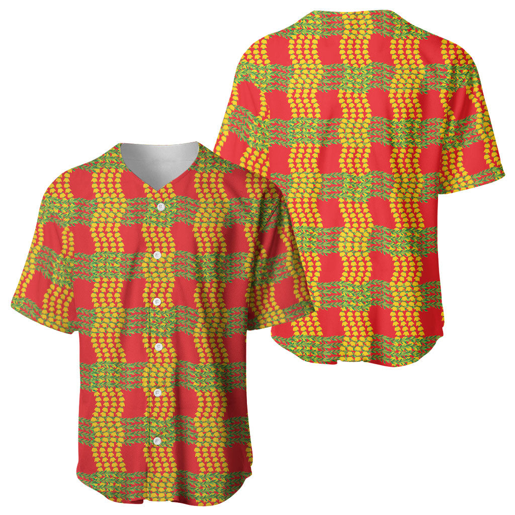 Aloha Hawaii Ilima Maile Lei Baseball Jersey Palaka Inspired Hawaiian-plaid Red LT14 - Polynesian Pride